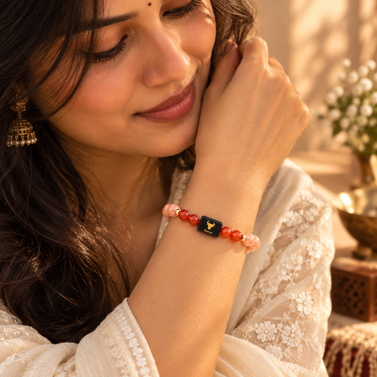 Taurus Zodiac Bracelet — Sunstone & Carnelian