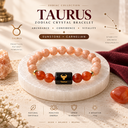 Taurus Zodiac Bracelet — Sunstone & Carnelian