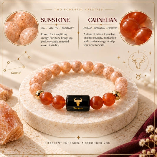 Taurus Zodiac Bracelet — Sunstone & Carnelian