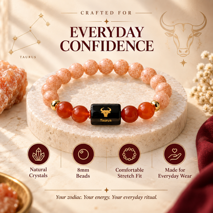 Taurus Zodiac Bracelet — Sunstone & Carnelian