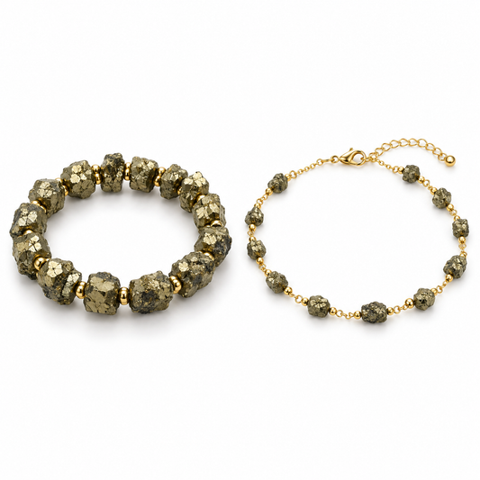 Raw Pyrite Anklet & Bracelet Set (Couple's Combo)