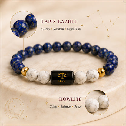 Libra Zodiac Bracelet — Lapis Lazuli & Howlite