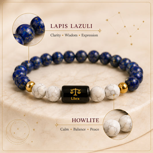 Libra Zodiac Bracelet — Lapis Lazuli & Howlite