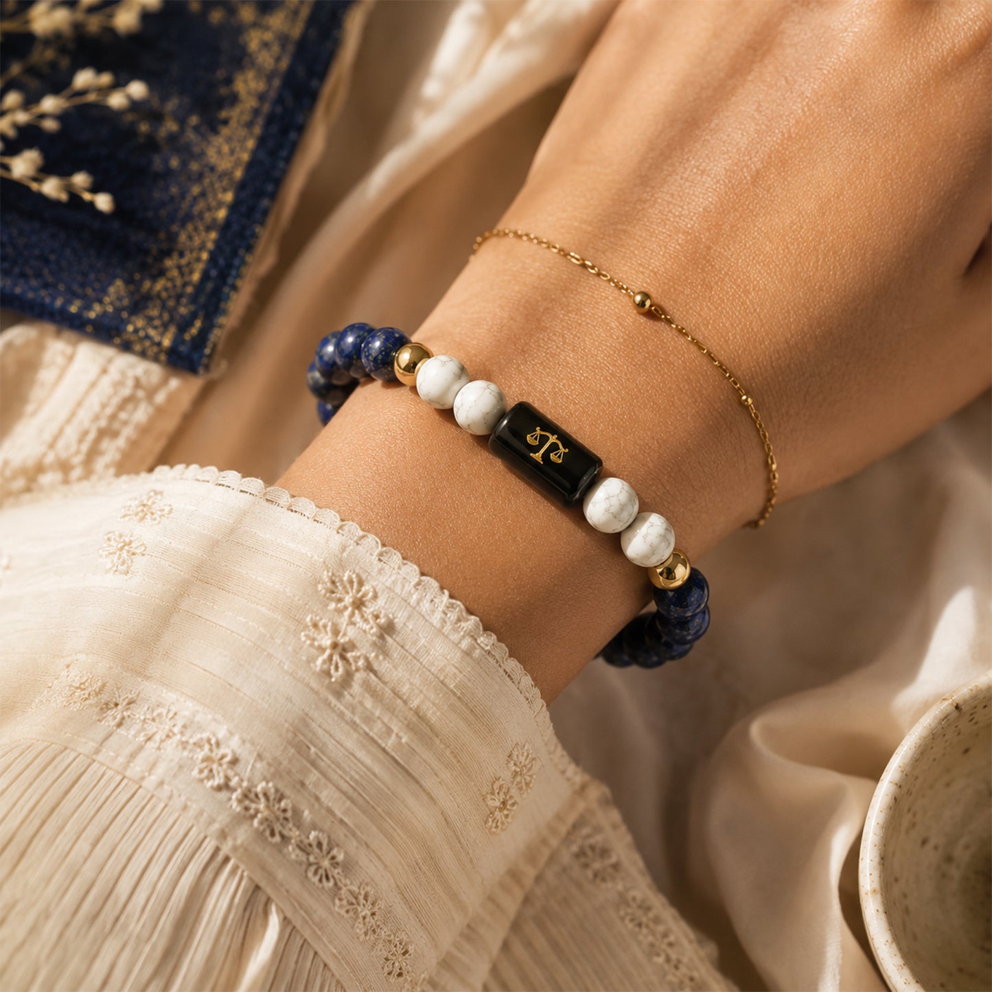 Libra Zodiac Bracelet — Lapis Lazuli & Howlite