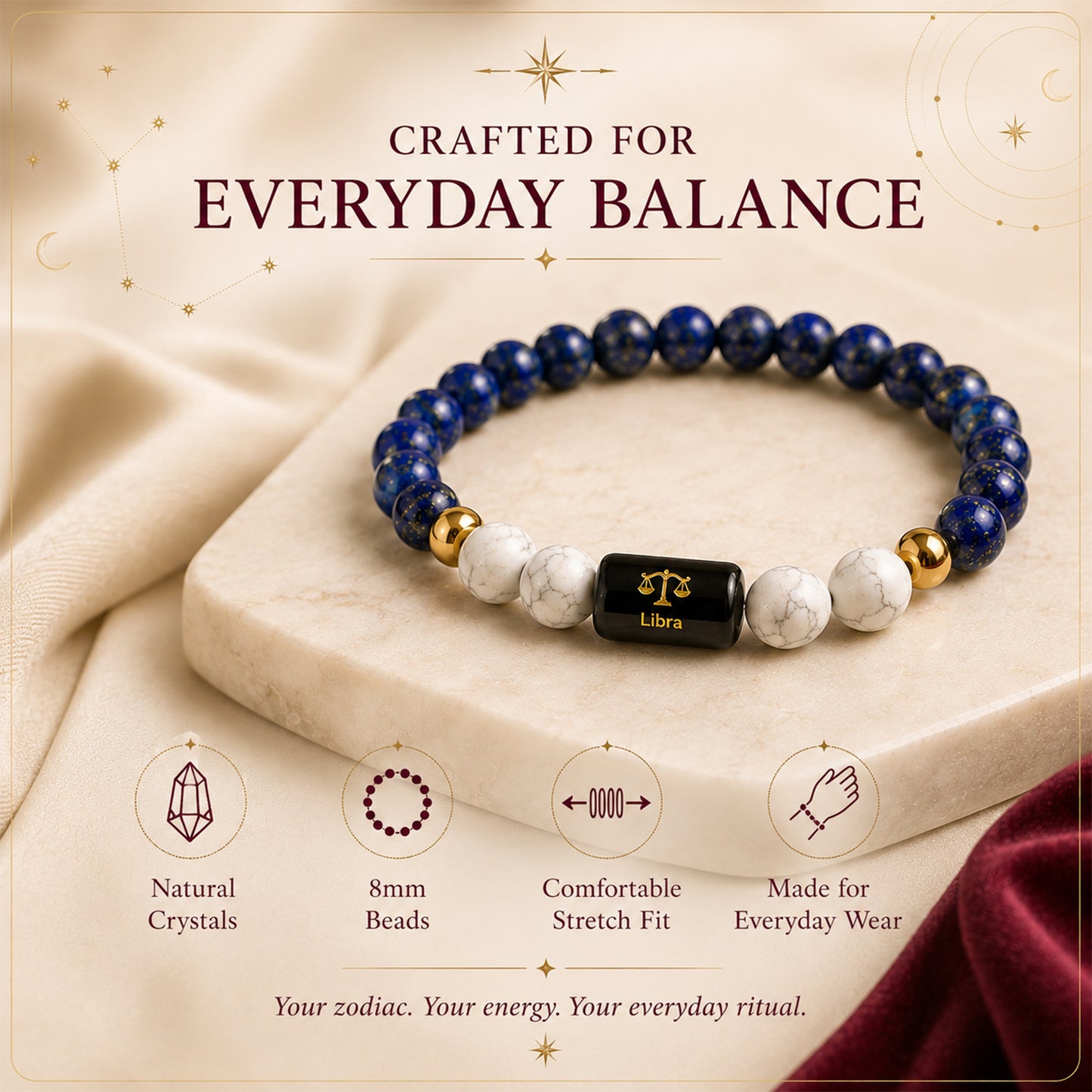 Libra Zodiac Bracelet — Lapis Lazuli & Howlite