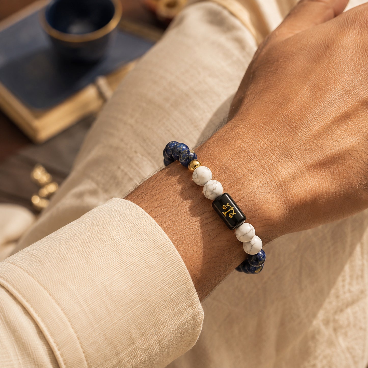 Libra Zodiac Bracelet — Lapis Lazuli & Howlite